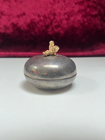Vintage Trinket Box - Silver Plated Baby Teeth Keepsake - Gold Sitting Cherub