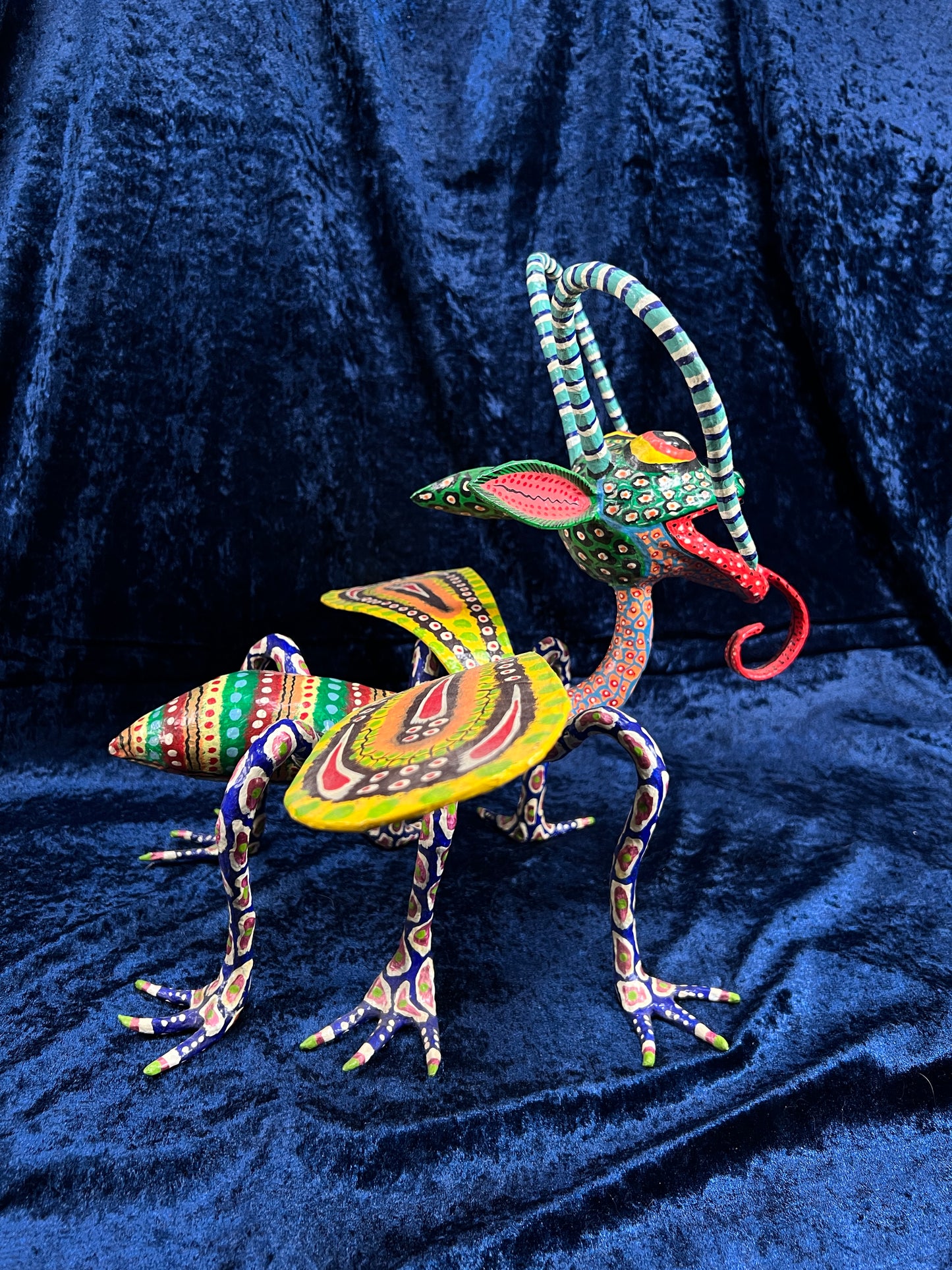 Vintage Paper Mache Alebrije Sculpture – Fantastical Winged Lizard Folk Art