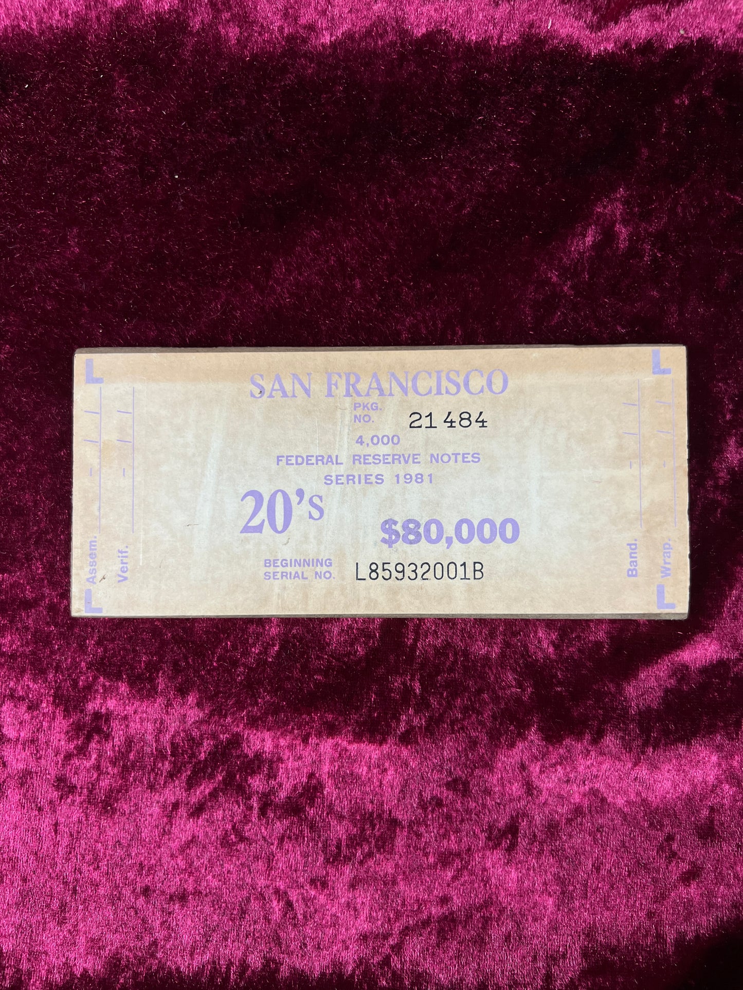 Vintage Wood Bank Currency $20 Banding Boards - Federal Reserve San Francisco Set of 10