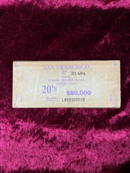Vintage Wood Bank Currency $20 Banding Boards - Federal Reserve San Francisco Set of 10