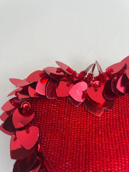 Vintage Wallet - Heart-Shaped Beaded Coin Purse - Red - Zipper Closure - Neiman Marcus