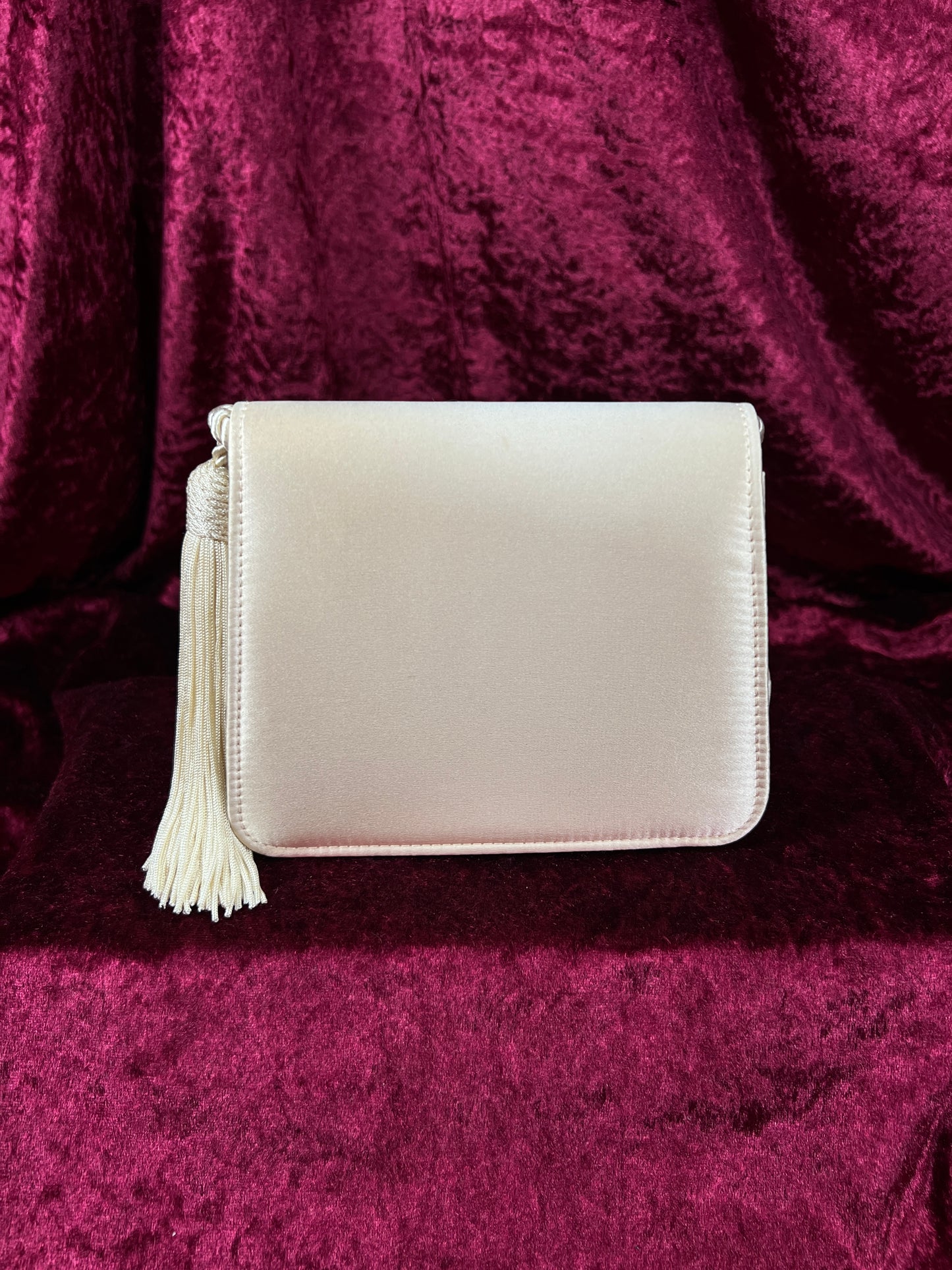 Vintage 100% Silk Evening Bag - Ivory Tassel Rope Crossbody Mini Purse