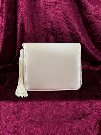 Vintage 100% Silk Evening Bag - Ivory Tassel Rope Crossbody Mini Purse