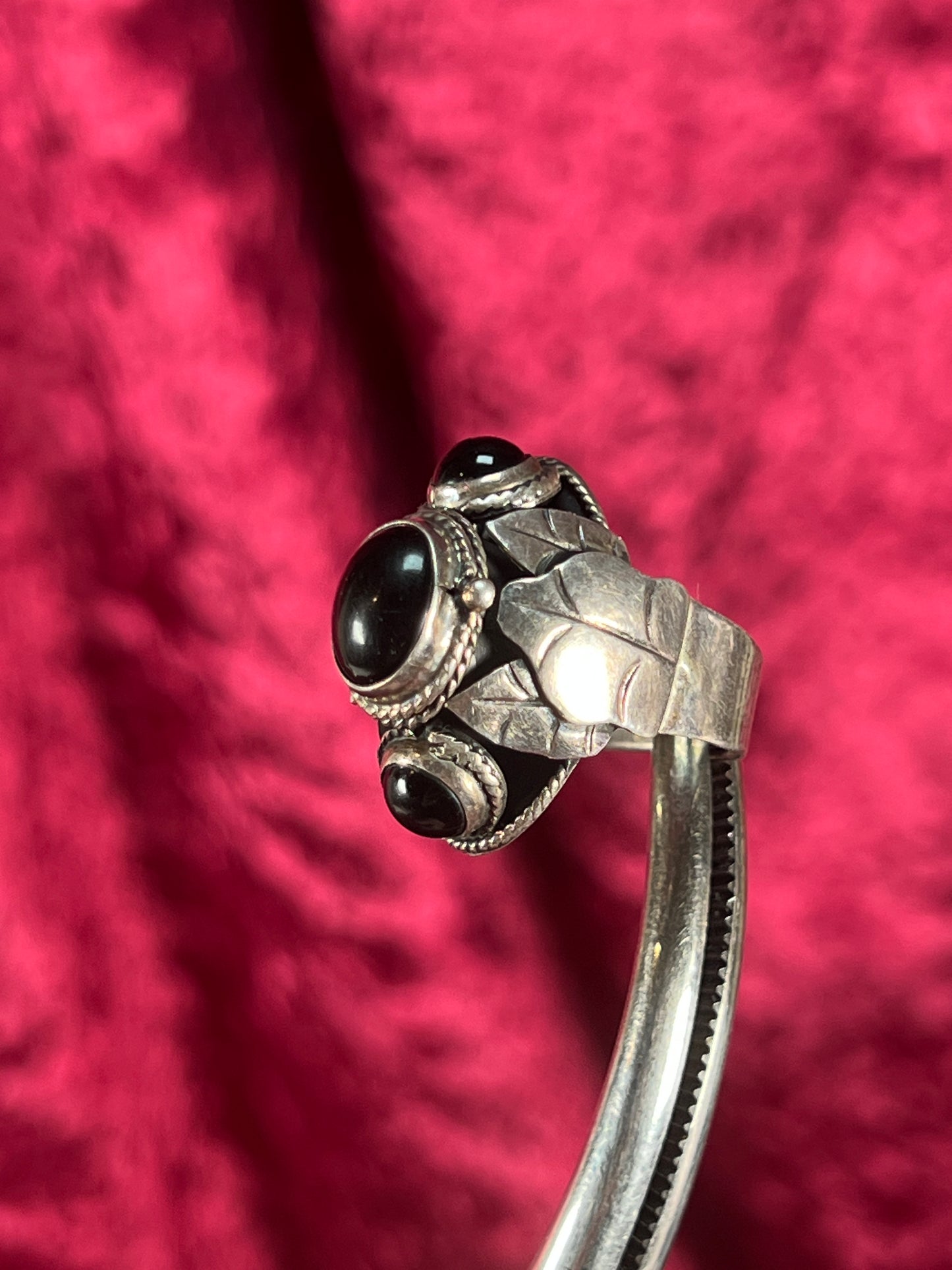 Vintage Jewelry - Adjustable Poison Ring - 925 Silver - Black Onyx Center Stone - Taxco