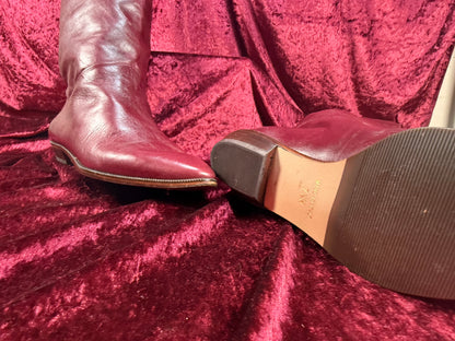 Vintage Shoes - Burgundy Italian Knee High Leather Boots - Made in Italy - Size 7.5