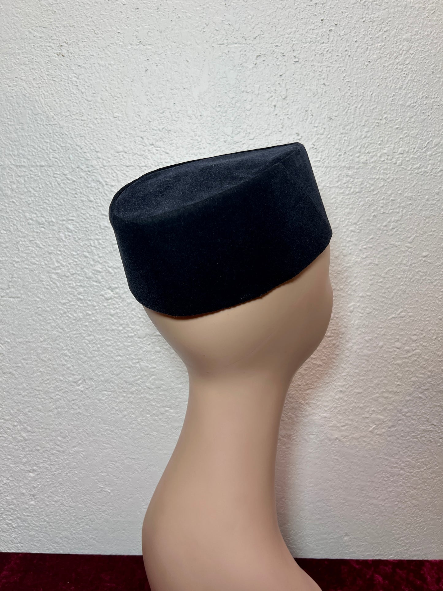 Vintage Accessories - Taqiyah / Kufi Hat - Black Short Pile Lyon Velvet - 22 1/2"