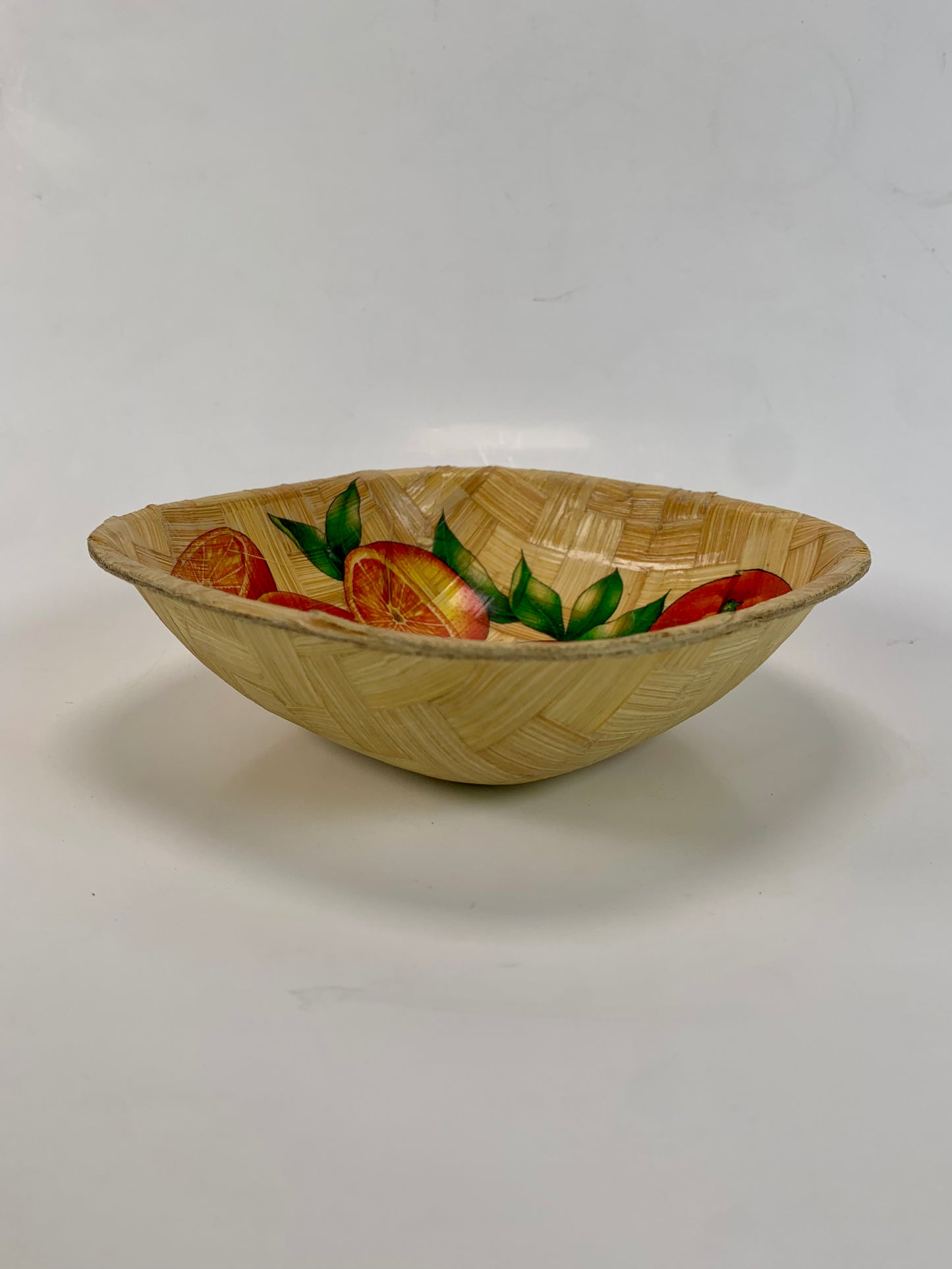 Vintage Woven Bamboo Bowl - Orange Fruits Bright Retro Pattern