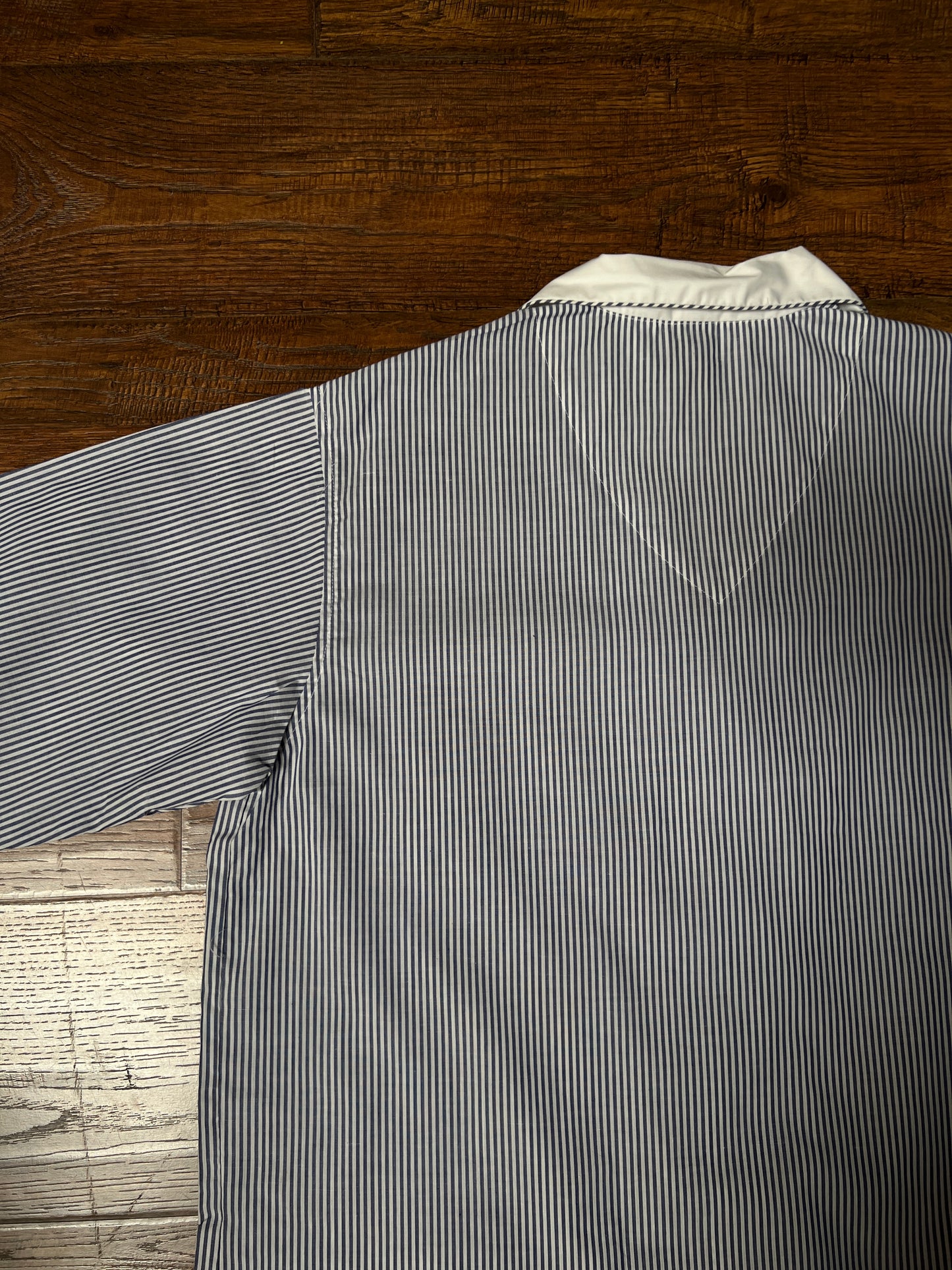 Vintage Christian Dior Monsieur Cotton Blend Pajama Shirt - Blue Pinstripe Top - X-Large