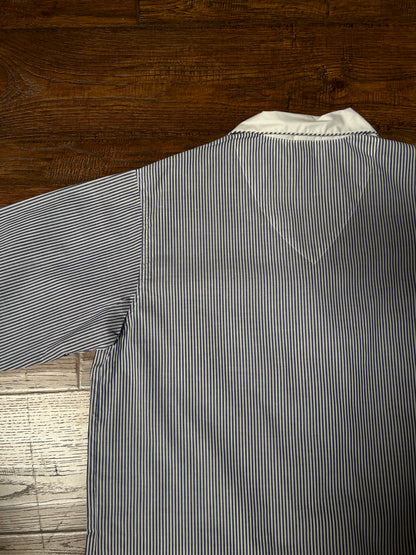 Vintage Christian Dior Monsieur Cotton Blend Pajama Shirt - Blue Pinstripe Top - X-Large
