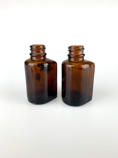 Antique Miniature Amber Glass Poison Bottles - Antrol Ant Killer - Set of 2