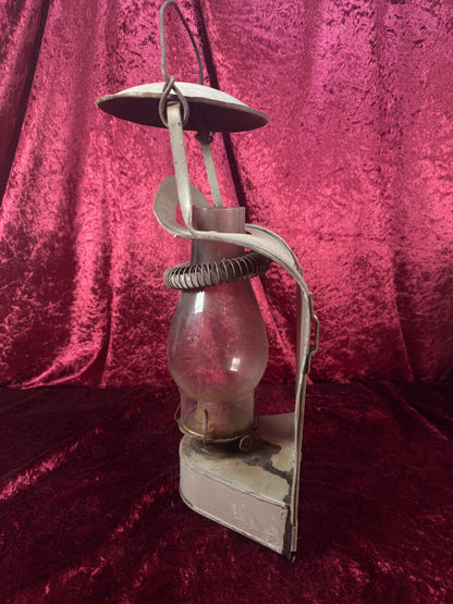 Antique Metal Railroad Wall Mount Oil Lantern – Gray Hurricane Lamp Glass Chimney - Eagle