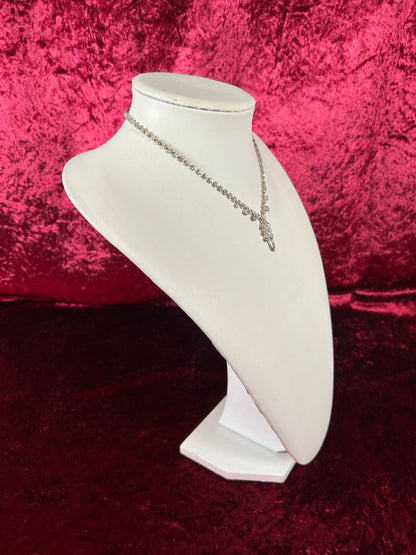 Vintage Jewelry - Collar / Choker Necklace - Silver Tone Metal - Ornate Drop Pendant - Clear Rhinestones - 16.5”