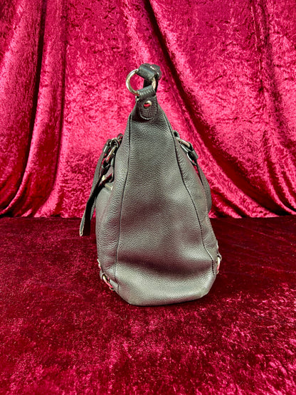 Vintage Accessories - Purse - Black Pebble Leather with Silver Hardware - Purple Lining - Coach