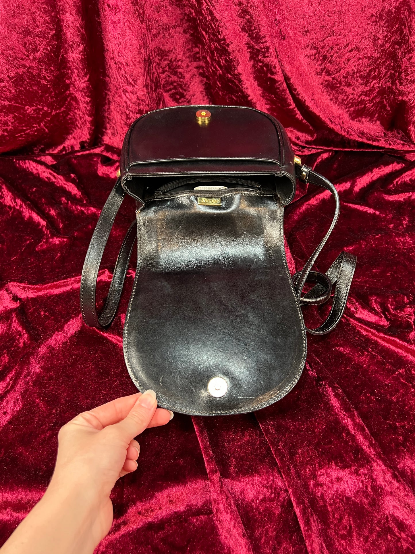 Vintage Black Leather Crossbody Bag - Bally Italy Saddle Purse