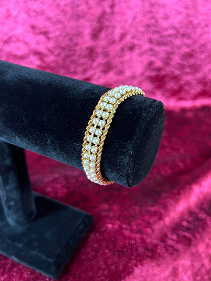 Vintage Jewelry - Multi-Strand Bracelet - Gold Tone - Dainty Faux Pearls - 7"