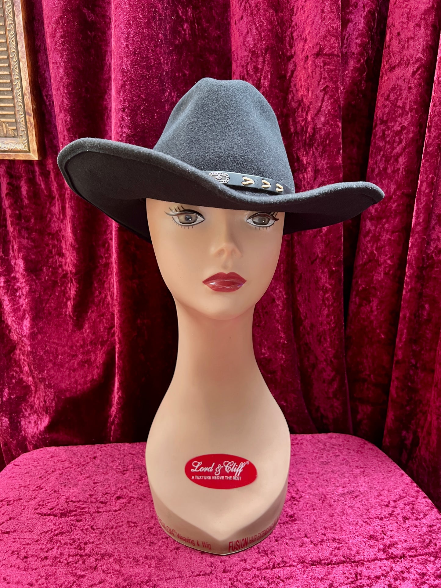 Vintage Wool Felt Cowboy Hat – Black Wide Brim Western Cowboy Style - Renegade Headwear - Medium