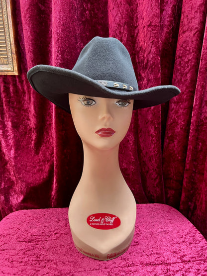 Vintage Wool Felt Cowboy Hat – Black Wide Brim Western Cowboy Style - Renegade Headwear - Medium