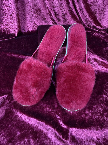 Vintage Shoes - Fuzzy Peep-Toe Sandal Slippers - Red - Size 8 / 9