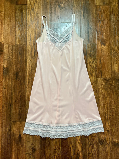 Vintage Silky Dress Slip with  Sheer Lace Yoke - Blush Pink - Body Lites