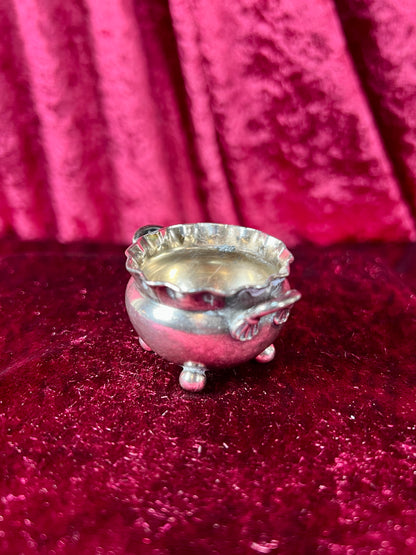 Vintage Kitchen - Footed Salt Cellar - Sterling Silver Plated - Scalloped Edge with Handles - Silver Plate Co.
