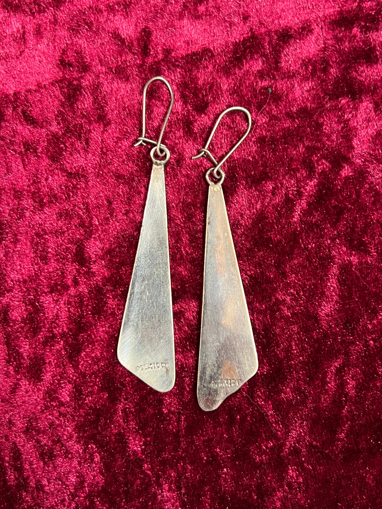 Vintage Jewelry - Sterling Silver Earrings - Inlaid Niello and Abalone Shell - Mexico
