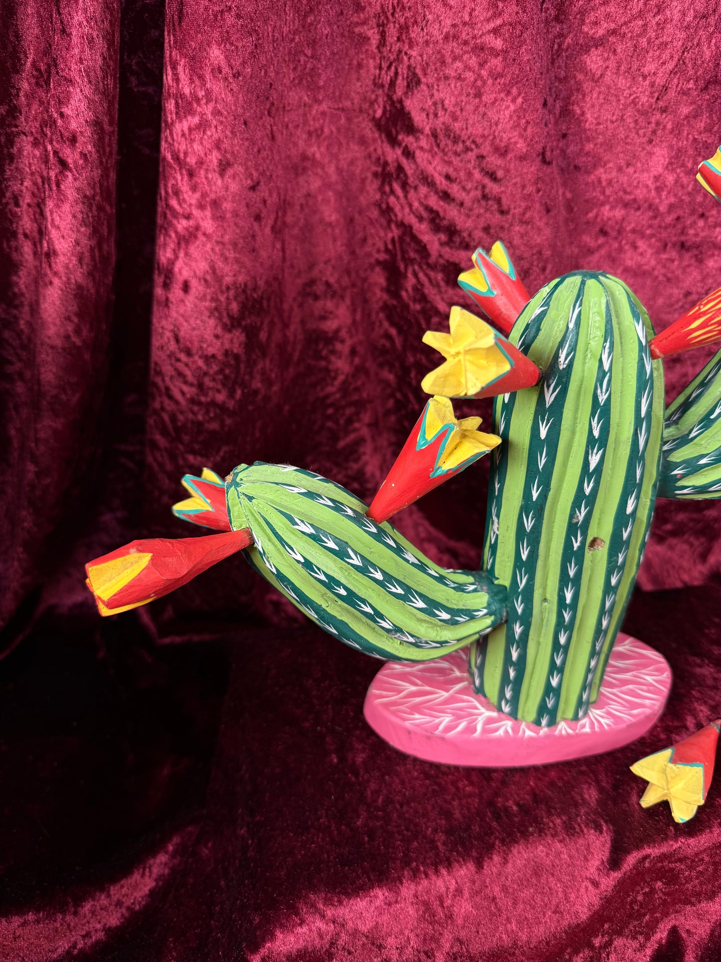 Vintage Wood Alebrije Flowering Saguaro Cactus – Hand Painted Mexican Folk Art - Ignacio Ojeda