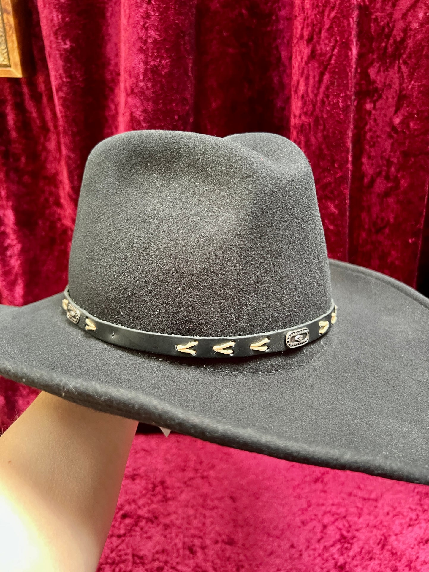 Vintage Wool Felt Cowboy Hat – Black Wide Brim Western Cowboy Style - Renegade Headwear - Medium