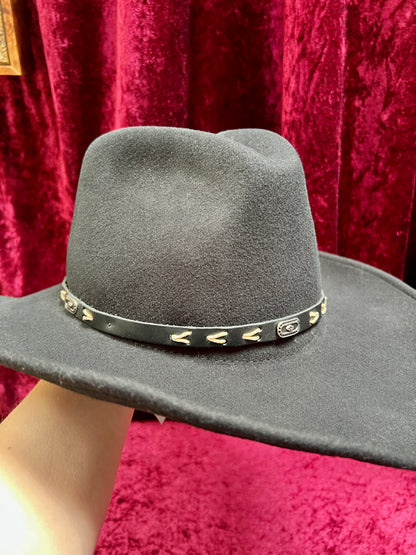 Vintage Wool Felt Cowboy Hat – Black Wide Brim Western Cowboy Style - Renegade Headwear - Medium