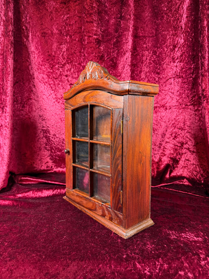 Vintage Curio Cabinet - Ornate Wood Wall Mounted Trinket Shelf - 13" Tall