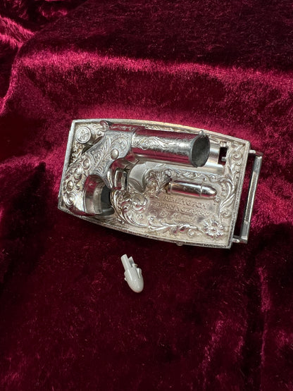 Vintage Metal Belt Buckle - Agent Zero Remington Derringer Cap Gun - 1959 Mattel
