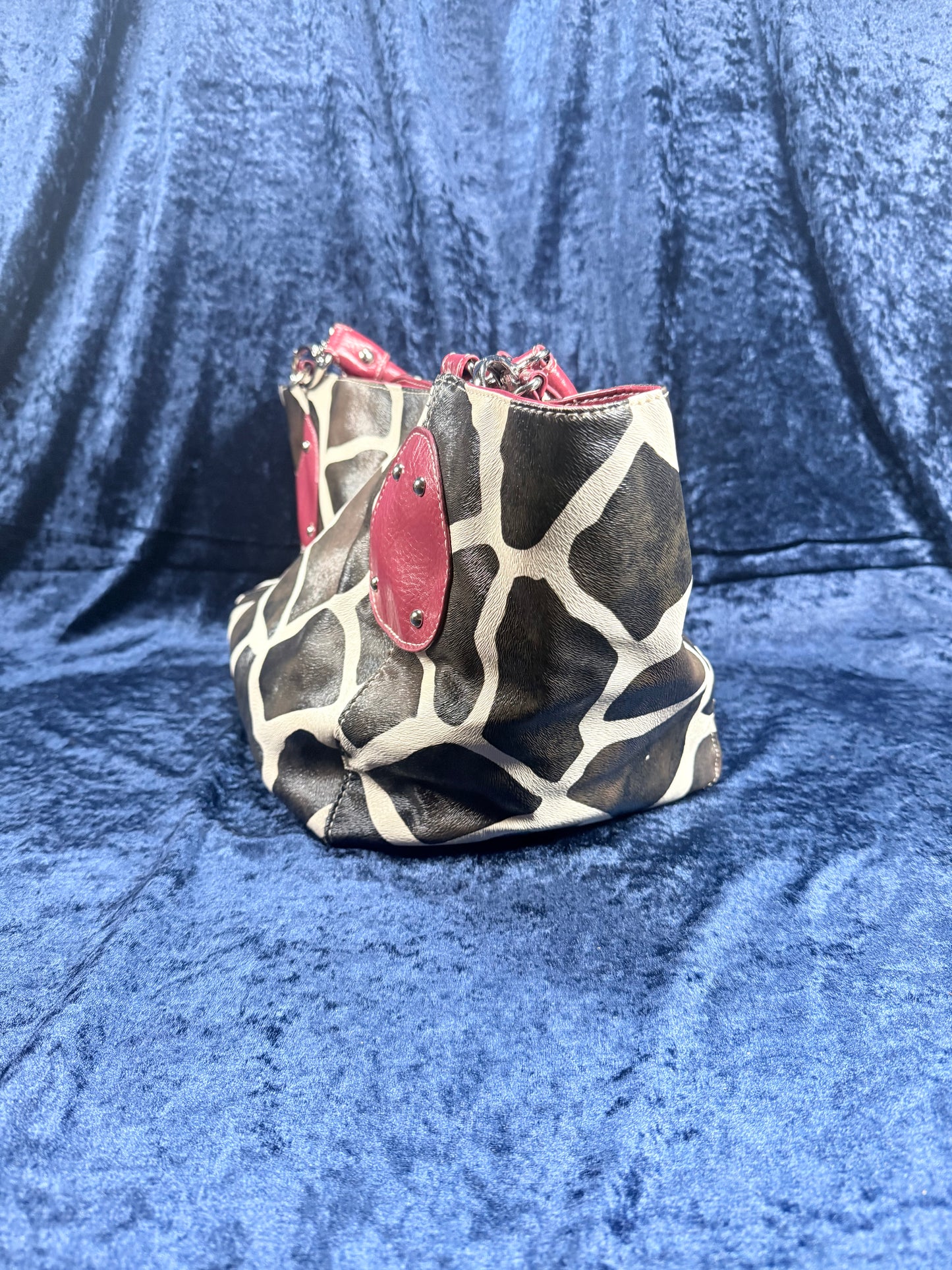 Vintage Y2K Animal Print Tote Bag – Giraffe Pattern Red Trim