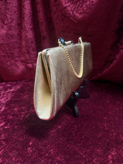 Vintage Accessories - Gold Metallic Clutch - Clasp Closure w/ Chain Strap - 1950s