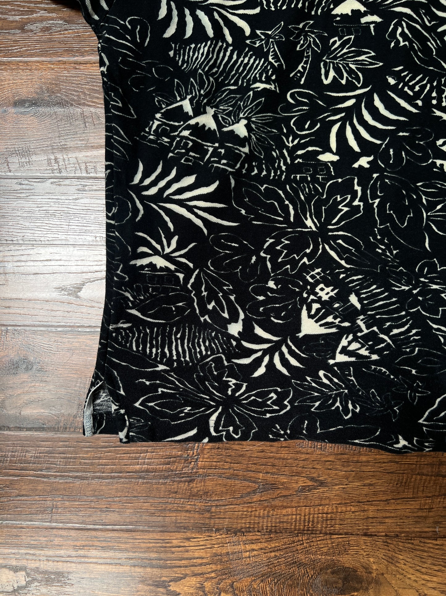 Vintage 1990s Chaps Ralph Lauren Cotton Polo Shirt – Black Tropical Print – X-Large