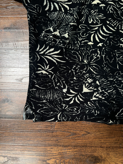 Vintage 1990s Chaps Ralph Lauren Cotton Polo Shirt – Black Tropical Print – X-Large