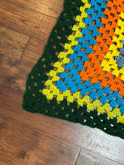 Vintage Linens - Handmade Crochet Lap Blanket - Green, Blue, Orange