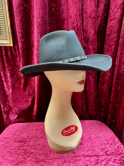 Vintage Wool Felt Cowboy Hat – Black Wide Brim Western Cowboy Style - Renegade Headwear - Medium