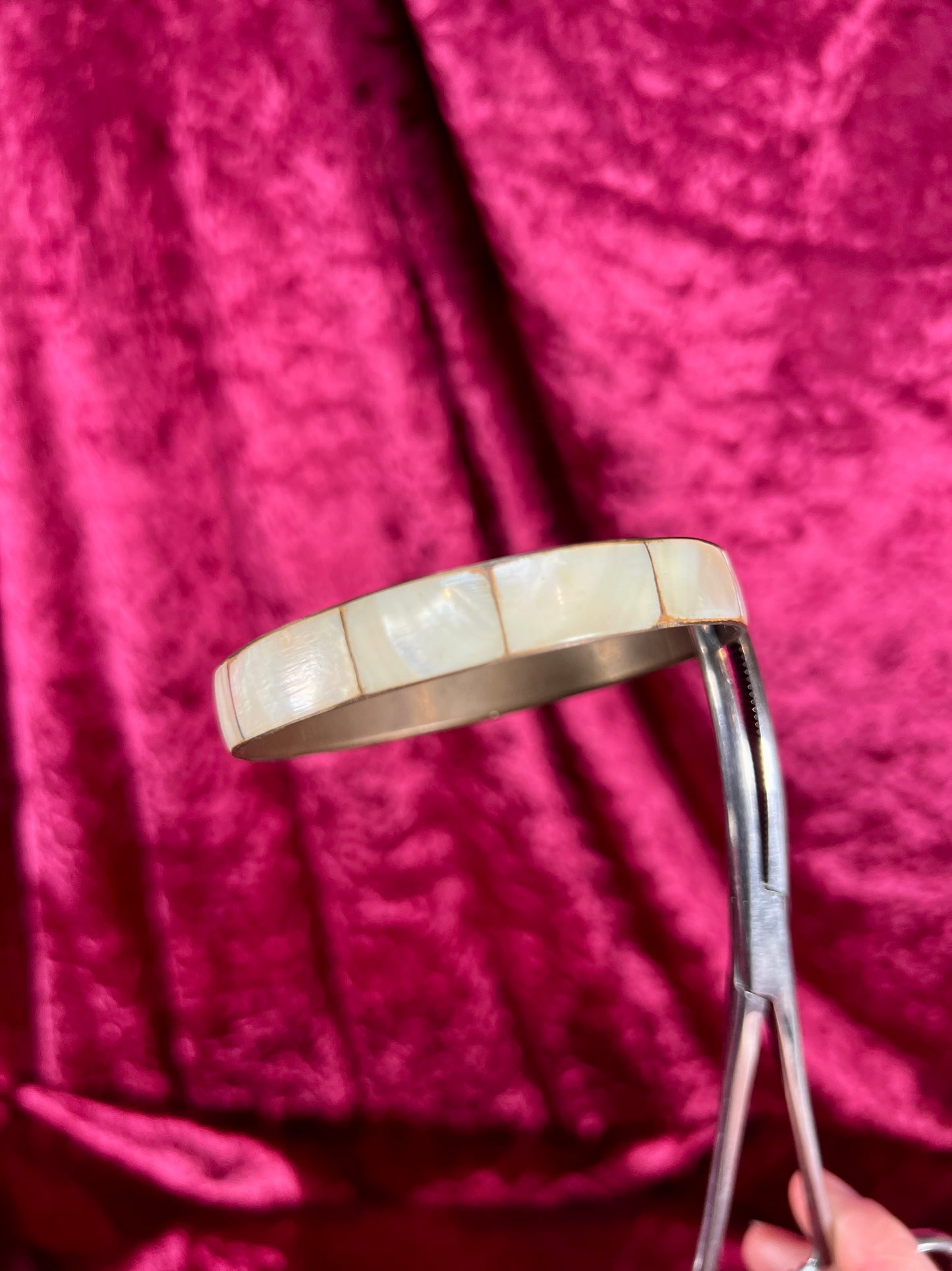 Vintage Jewelry - Bangle Bracelet - Brass with Inlaid Abalone Shell