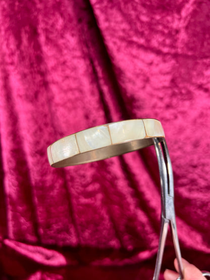 Vintage Jewelry - Bangle Bracelet - Brass with Inlaid Abalone Shell