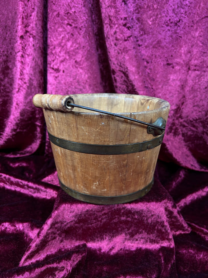 Antique Wood Bucket - Bentwood Stave Construction Iron Swing Handle