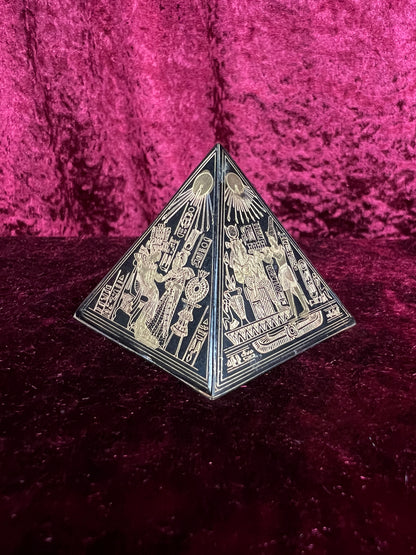 Vintage Metal Pyramid Paperweight - Gold Hieroglyphic Egyptian Souvenir