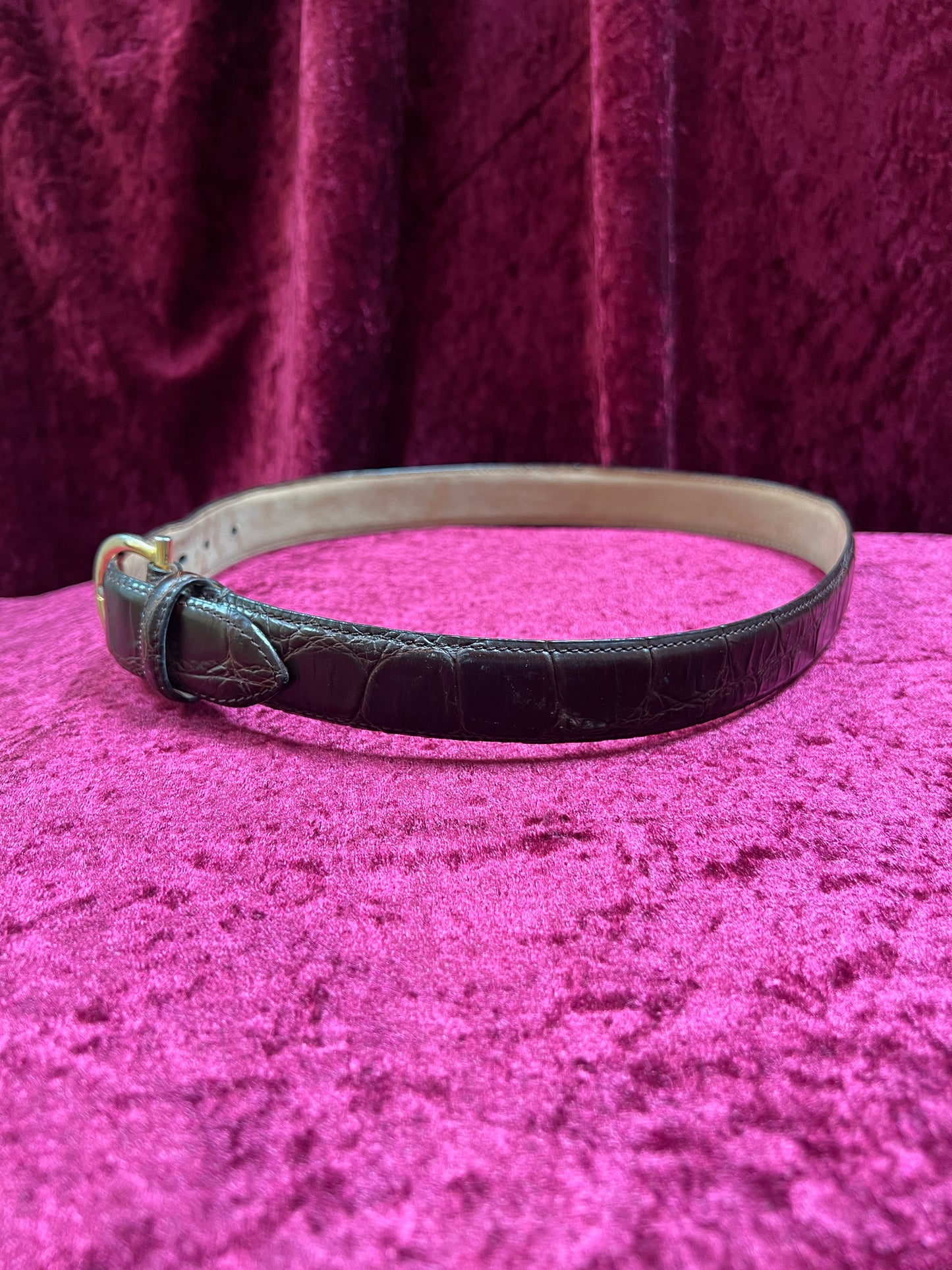 Vintage Genuine Italian Calfskin Belt – Brown Alligator Embossed with Brass Buckle -