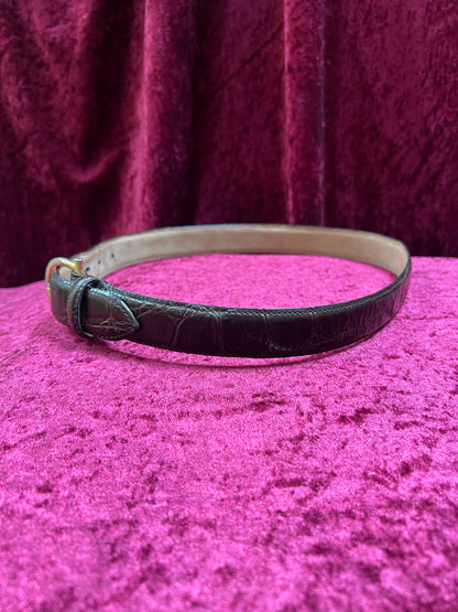 Vintage Genuine Italian Calfskin Belt – Brown Alligator Embossed with Brass Buckle -