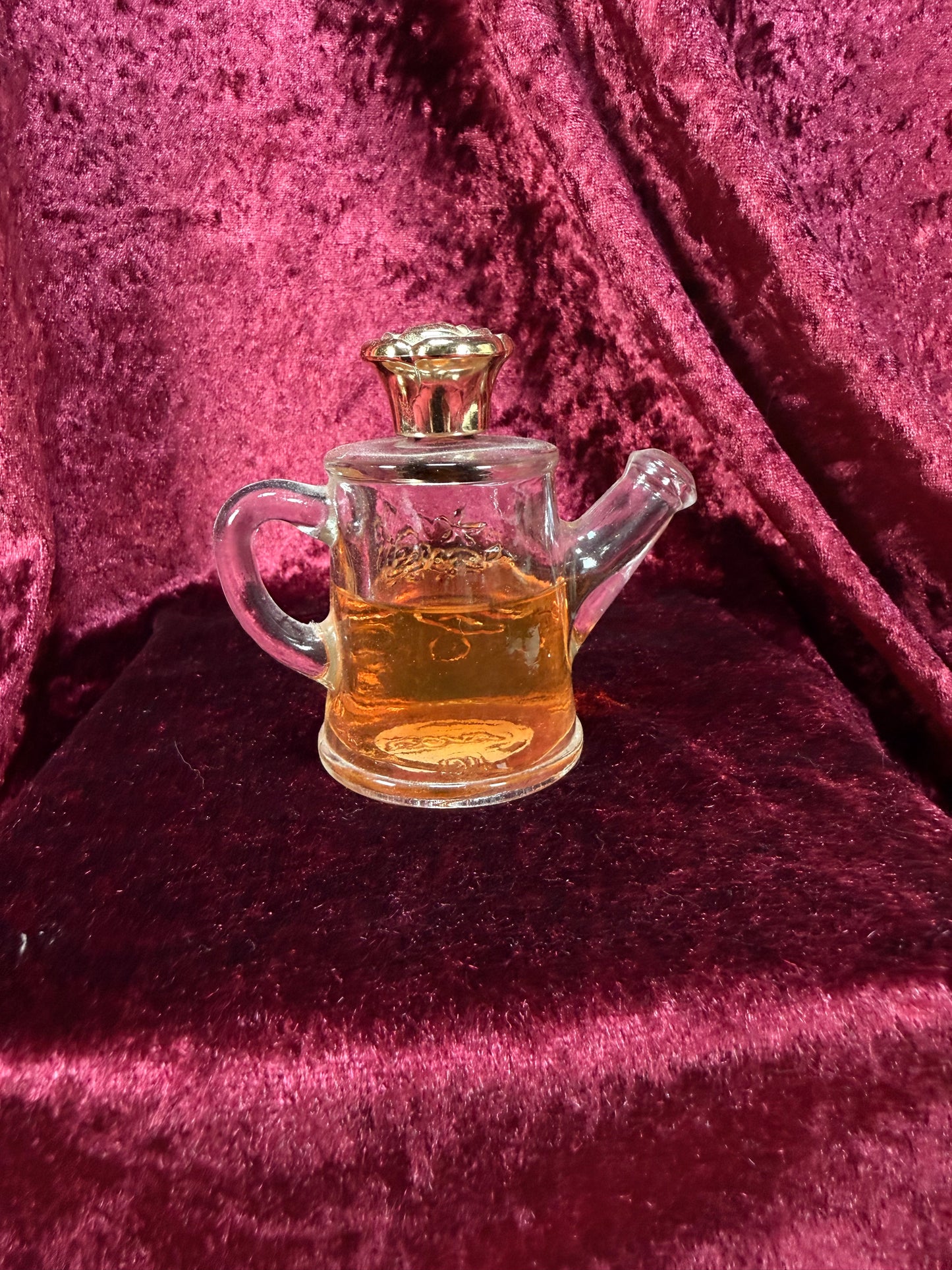 Vintage Glass Perfume Bottle – Miniature Watering Can - Roses, Roses - Avon