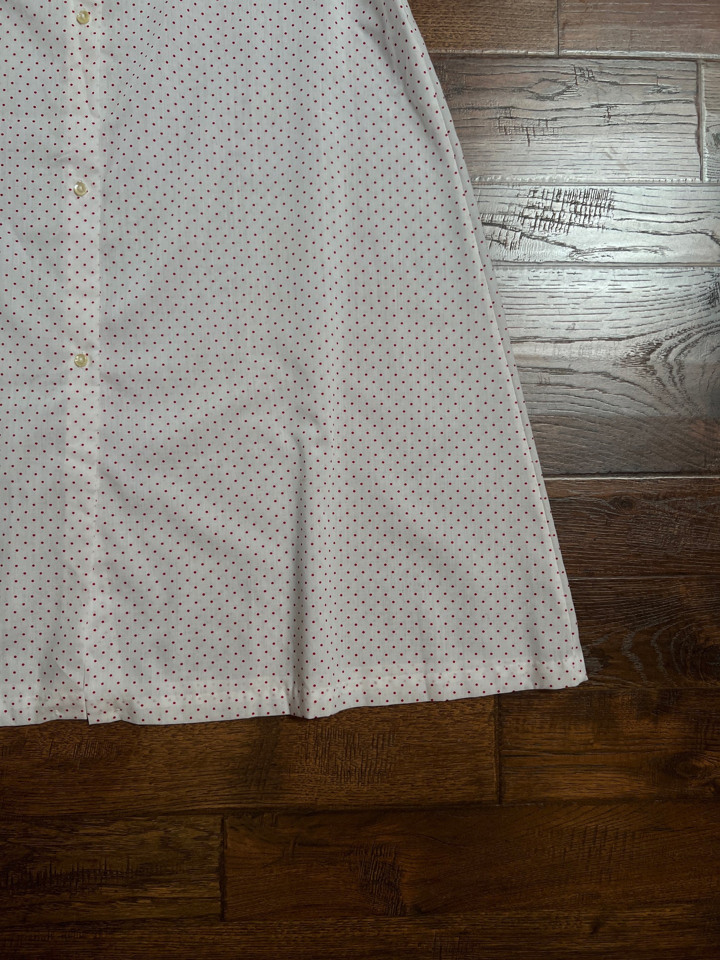 Vintage Cotton Blend Nightie - White Red Polka Dot Button Front - Size Large