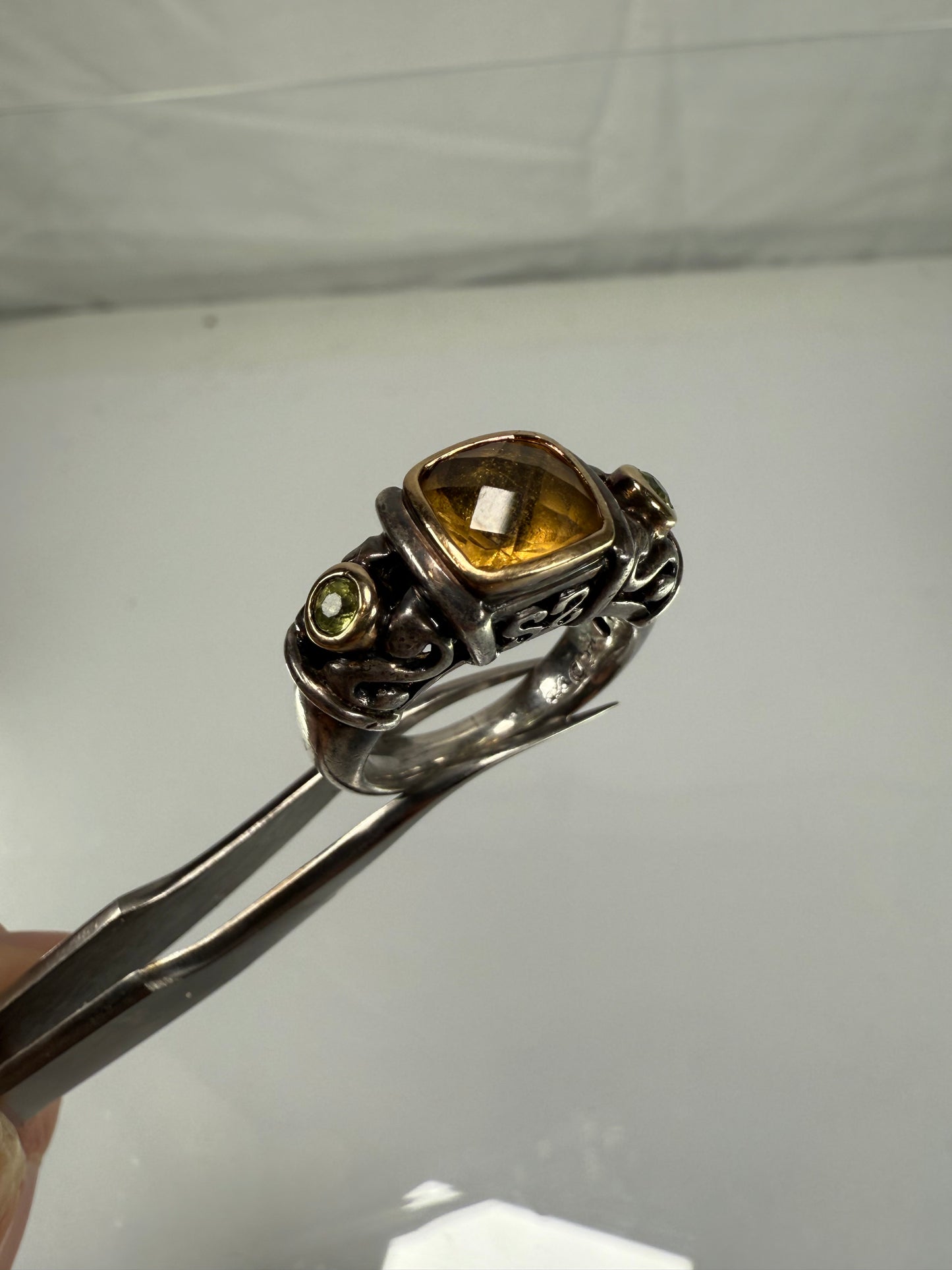 Vintage Jewelry - Gabrielle Bruni Ring - Two Tone Silver & 18k Yellow Gold - Citrine and Peridot - Size 7