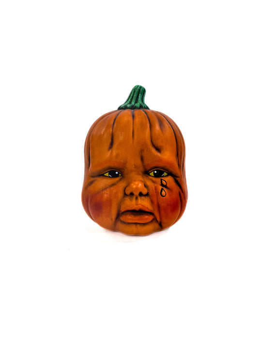 Vintage Halloween Decoration - Crying Baby Pumpkin Head Ceramic - Creepy Cute