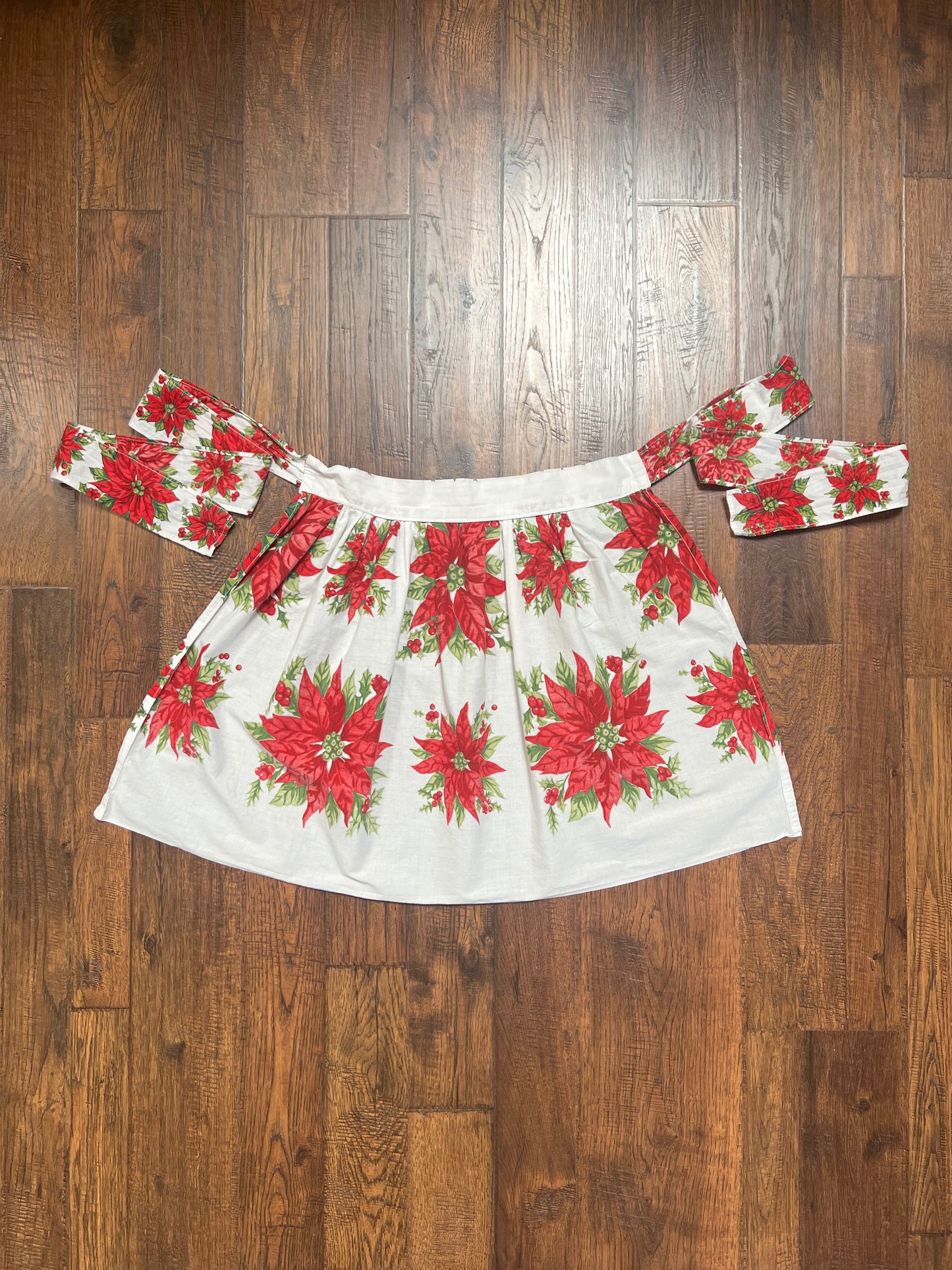 Vintage Clothing - Handmade Half Apron - Poinsettia Print