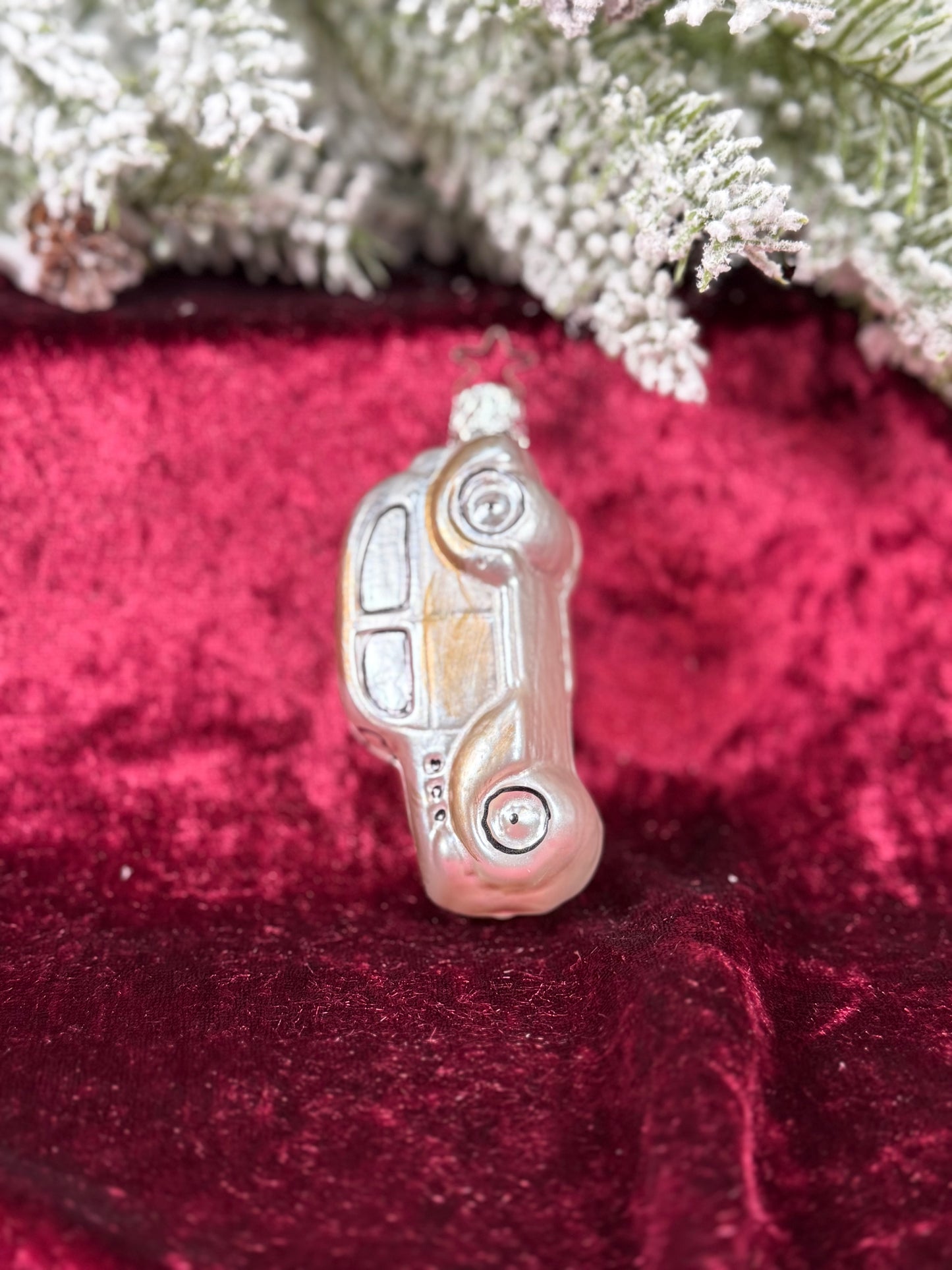 Vintage Christmas - Handblown Glass Ornament - Silver Coupe Car - Inge Glas - Germany