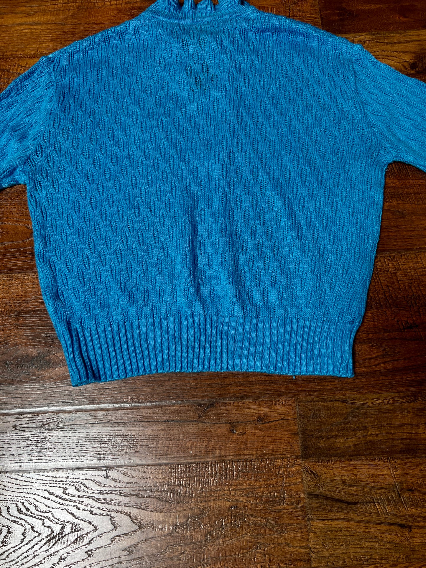 Vintage Gianni Benini Sweater - Robin's Egg Blue Open Knit Tie Neck Pullover - Medium