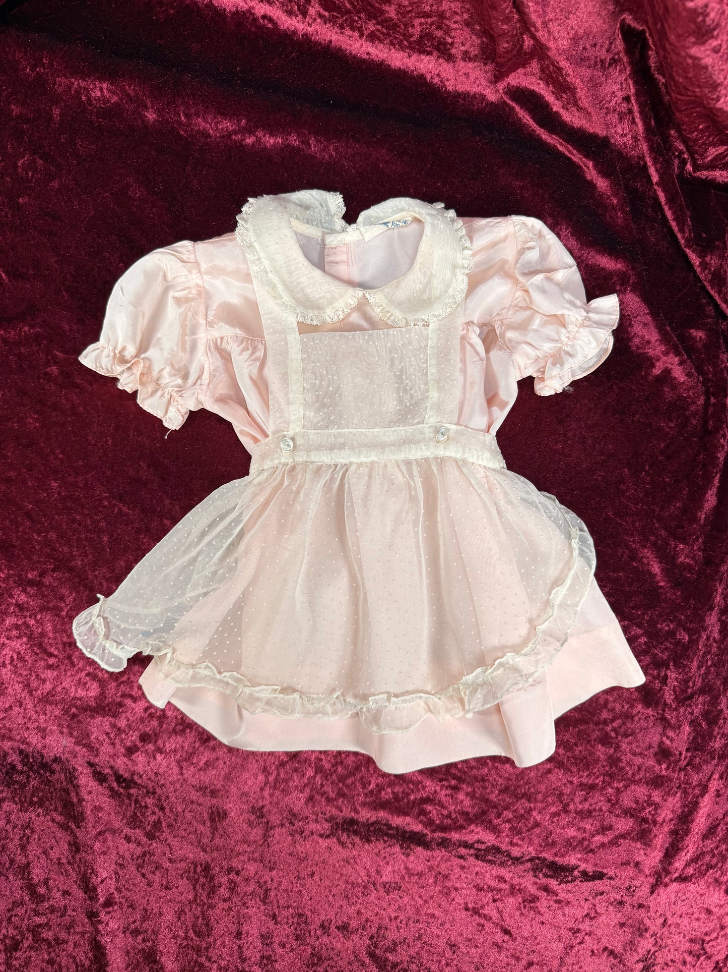 Vintage Mid Century Baby Dress – Pink Pinafore - Toni Togs - 18 Months